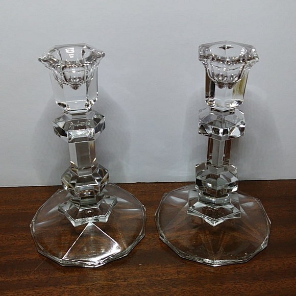 Beautiful Clear Crystal Glass Pair 6" Candle Holders Taper Candles Decor - Picture 1 of 10